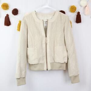 Hei Hei Anthropologie Honour Bomber Jacket Faux Suede Beige Cream Size Small